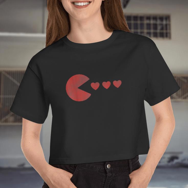 Cute Valentines Day For Girls Boys Gamer Hearts Women Cropped T-shirt