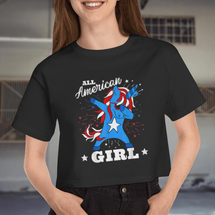 Dabbing Unicorn 4Th Of July Girls Patriotic American Women Cropped T-shirt