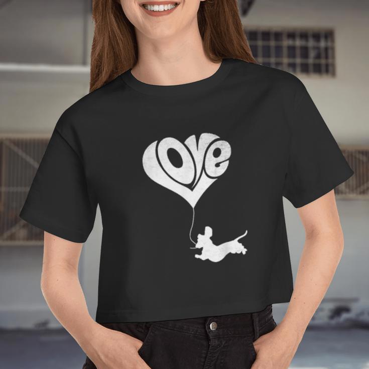 Dachshund Dog Heart Valentines Day Girls Women Cropped T-shirt