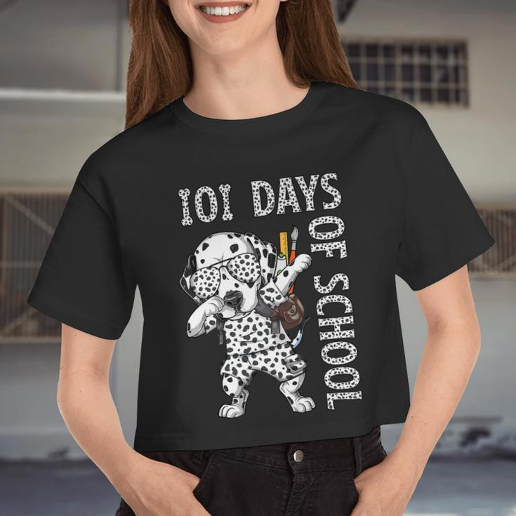 Dalmatian Dog Dabbing 101 Days Of School Dalmatian Dog Teachers Kids 66 Dalmatian Lover Women Cropped T-shirt