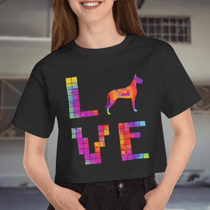 Dog Mom Great Dane Shirts Dog Lover Pixel Art Women Cropped T-shirt