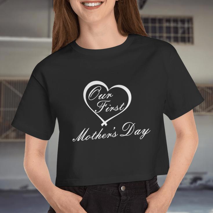 Our First Mother's Day Love Heart Women Cropped T-shirt