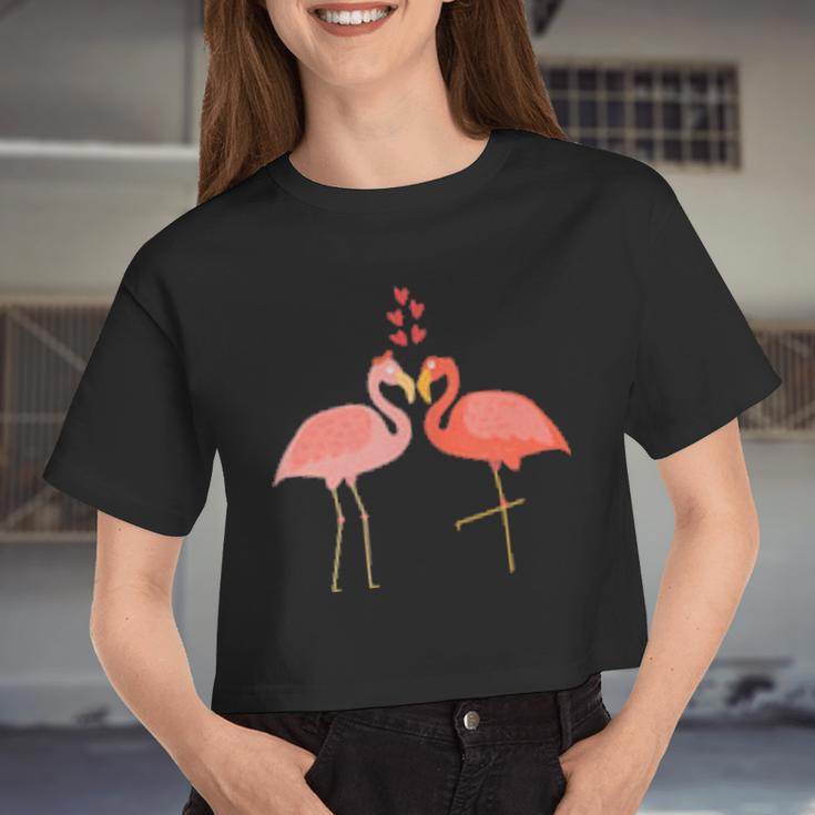 Flamingo Couples Wedding Anniversary Valentines Him Her Women Cropped T-shirt