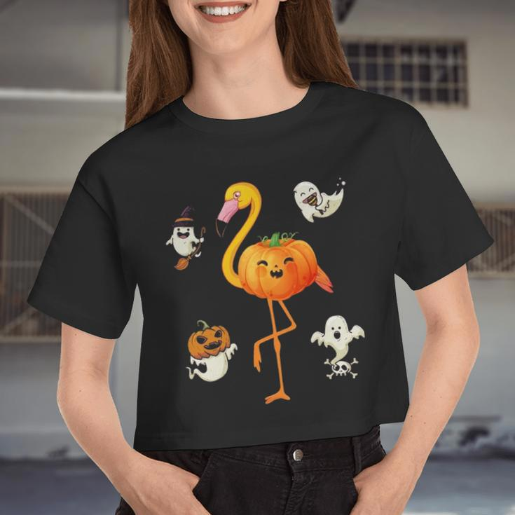 Flamingo Pumpkin Halloween Bird Lover For Girls And Boys Tshirt Women Cropped T-shirt