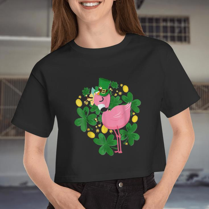 Flamingo St Patrick Day Women Cropped T-shirt