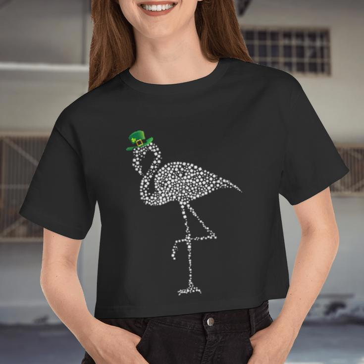 Flamingo St Patricks Day Irish Green Shamrock Women Cropped T-shirt