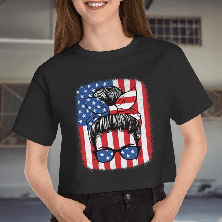 4Th Of July Patriotic American Flag Usa Women Girls Women Cropped T-shirt