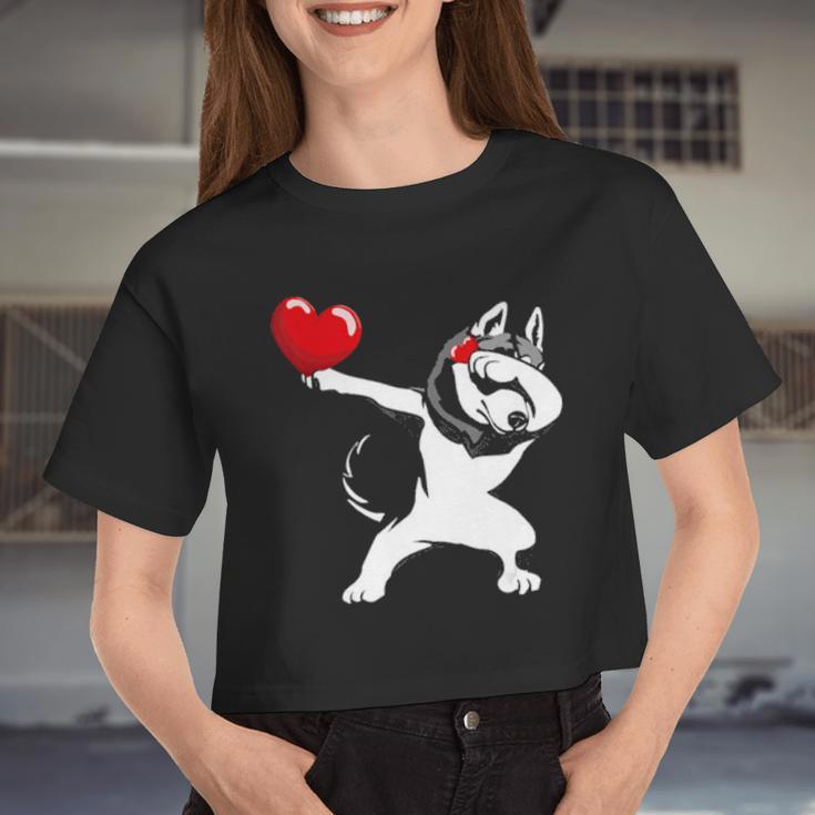 Dabbing Husky Valentine's Day Boys Girls Women Cropped T-shirt