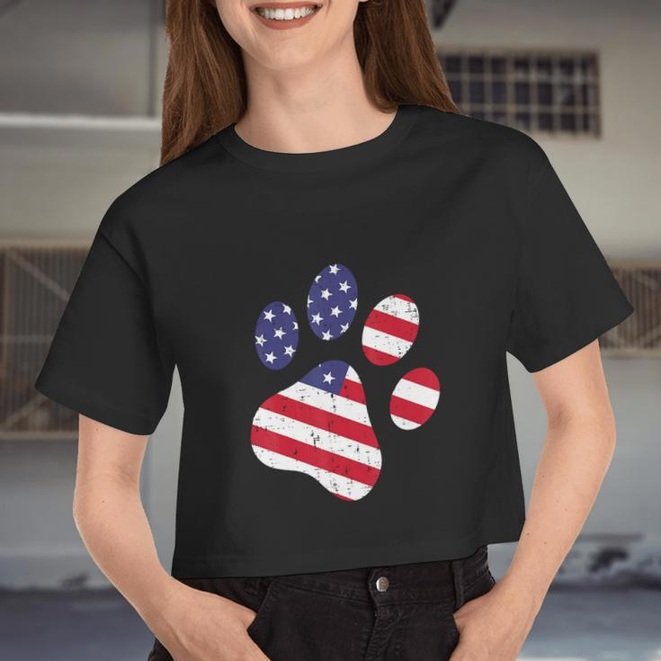 Dog Paw American Flag Cute 4Th Of July Women Cropped T-shirt