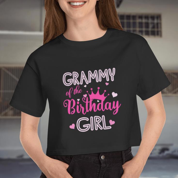 Grammy Of The Birthday Girl Cute Pink Women Cropped T-shirt