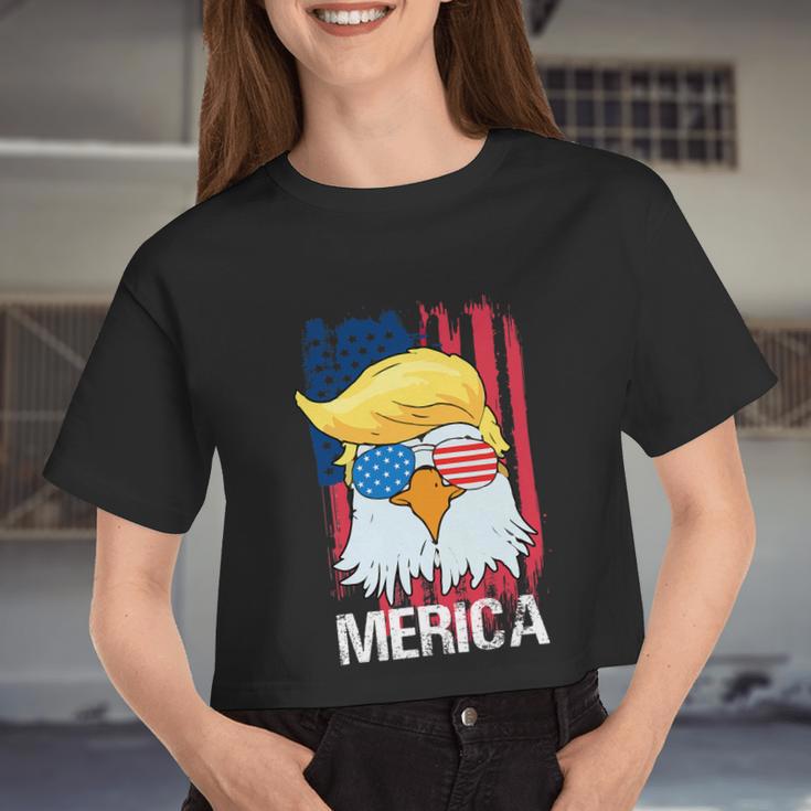 Merica Trump Bald Eagle 4Th Of July Us Flag Men Women Women Cropped T-shirt