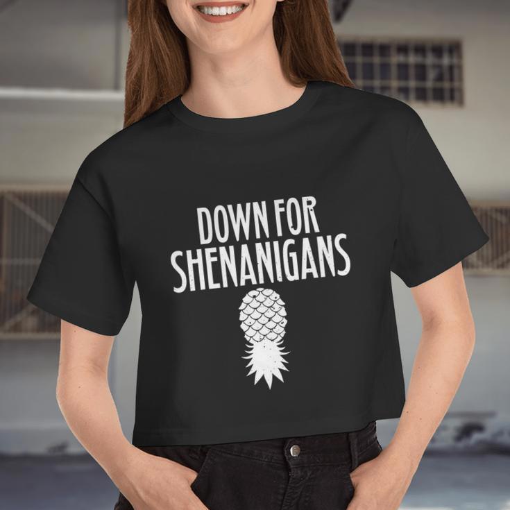 Swingers Down For Shenanigans Pineapple Swinger Party Tshirt Women Cropped T-shirt