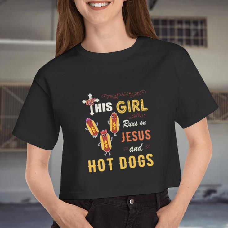 Watercolor Girl Run On Jesus And Hot Dogs Women Cropped T-shirt