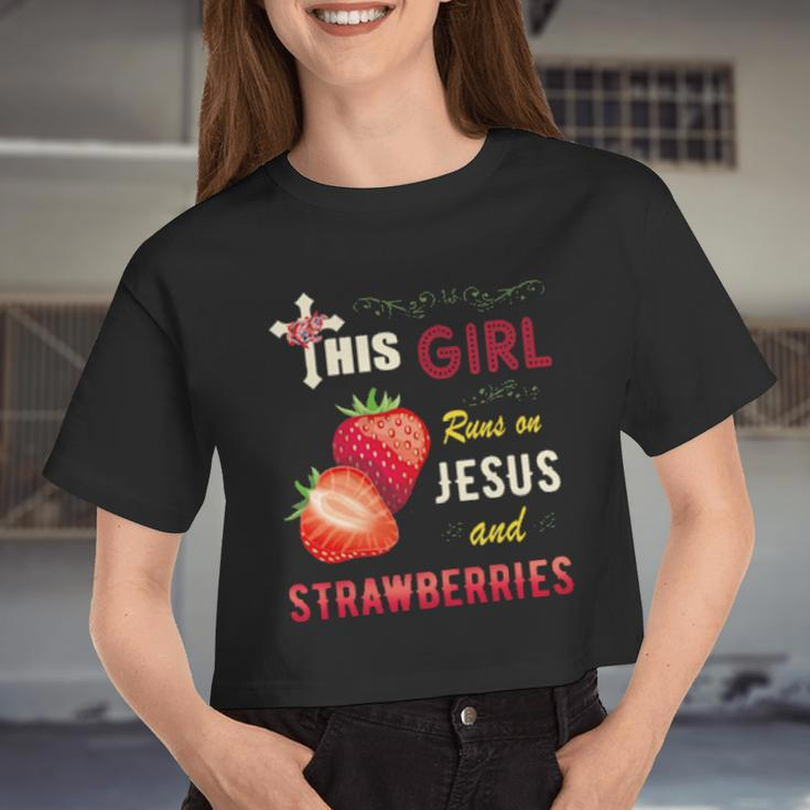 Watercolor Girl Run On Jesus And Strawberries Women Cropped T-shirt