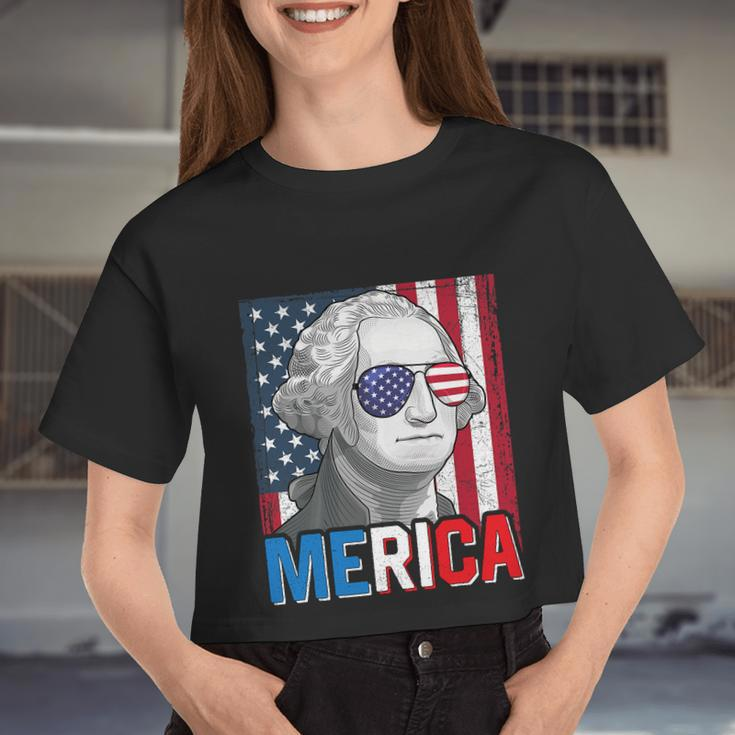 George Washington 4Th Of July Merica Men Women American Flag Women Cropped T-shirt