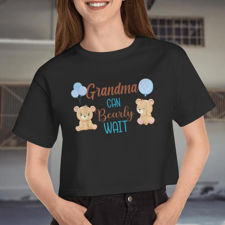 Grandma Can Bearly Wait Bear Gender Neutral Boy Baby Shower Women Cropped T-shirt