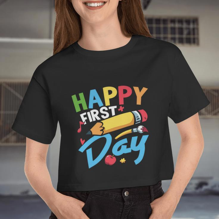 Happy 1St Day Welcome Back To School Graphic Plus Size Shirt For Teacher Kids Women Cropped T-shirt