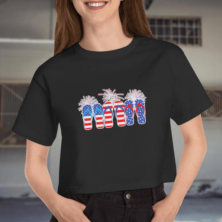 Happy 4Th Of July Flip Flops American Flag Women Cropped T-shirt