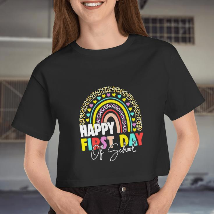 Happy First Day Of School Teacher Back To School Rainbow Women Cropped T-shirt