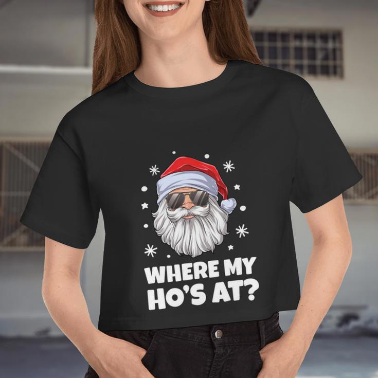 Where My Ho's At Inappropriate Christmas Men Santa Women Cropped T-shirt