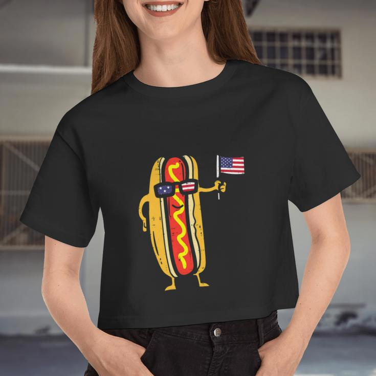 Hotdog Sunglasses American Flag 4Th Of July Women Cropped T-shirt