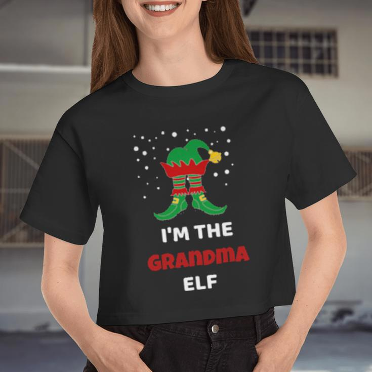 I'm The Grandma Elf Boots Hat Family Xmas Women Cropped T-shirt
