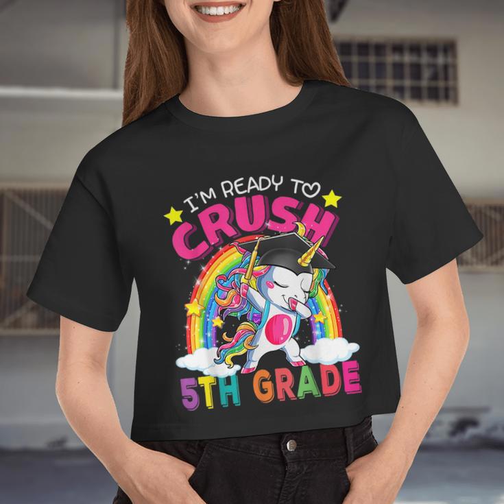 I'm Ready To Crush 5Th Grade Unicorn Back To School Girls Women Cropped T-shirt