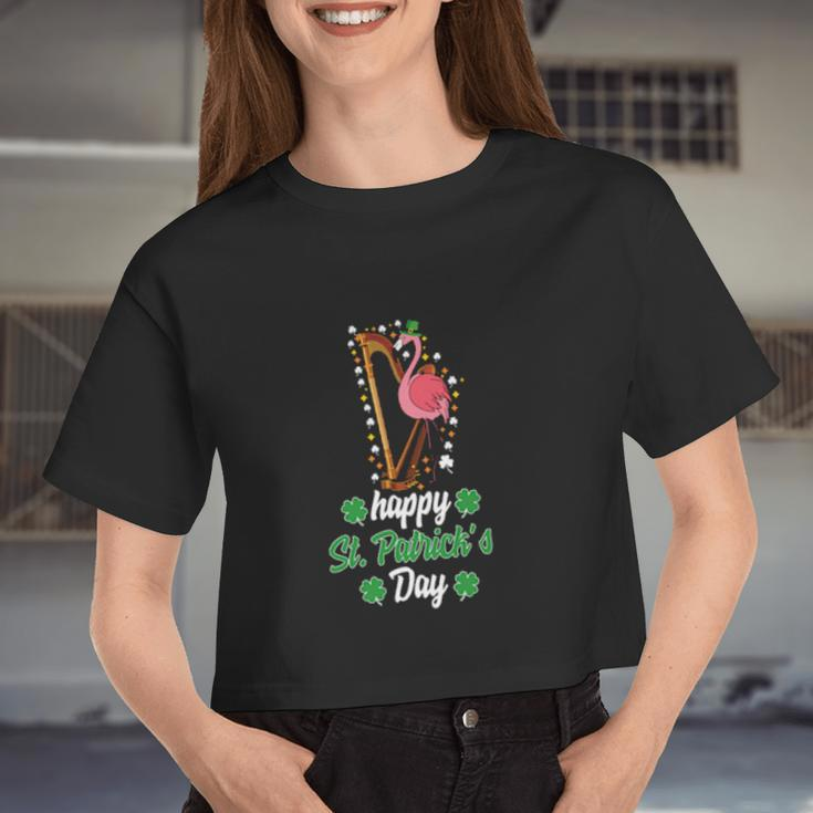Irish Flamingo Green Saint Patrick Day Lucky St Pattys Women Cropped T-shirt