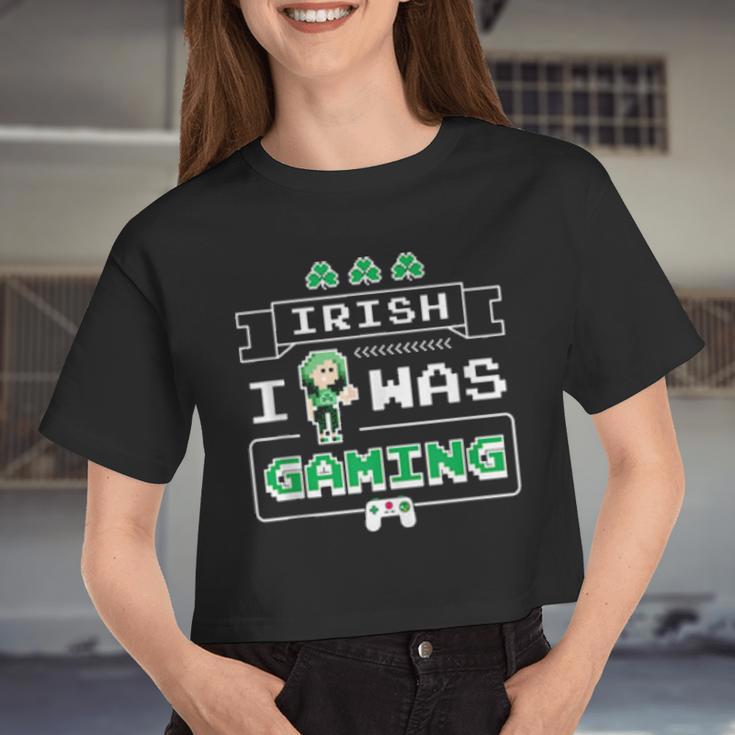 Irish I Was Gaming Irish Girl Pixel Art Video Games Women Cropped T-shirt