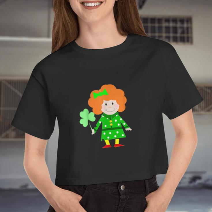 Irish Girl Holding A Shamrock For St Patricks Day Women Cropped T-shirt