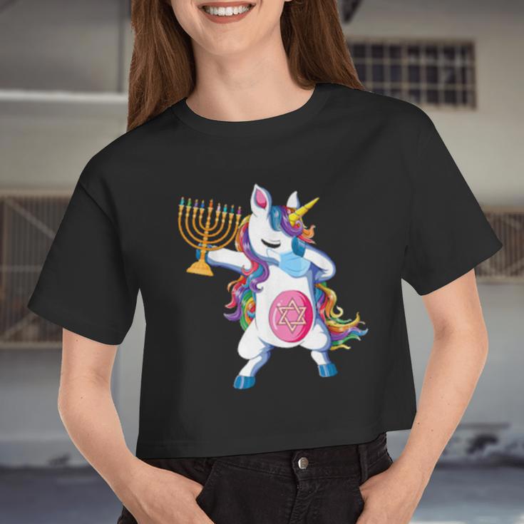 Jewnicorn Hanukkah Unicorn Girl Women Cropped T-shirt