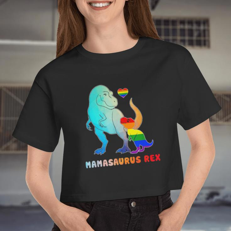 Lgbt Mamasaurus Rex Mom Mother Rainbow Pride Women Cropped T-shirt