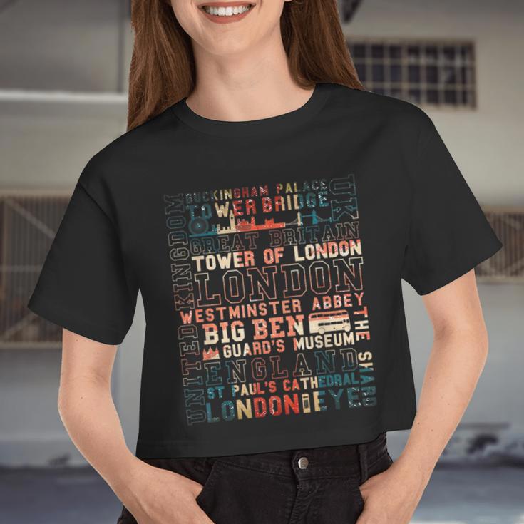 London Souvenir City Vintage British Uk Flag Women Women Cropped T-shirt