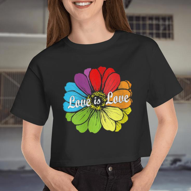 Love Is Love Gay Prides Rainbow Lgbt Pride Flower Women Cropped T-shirt