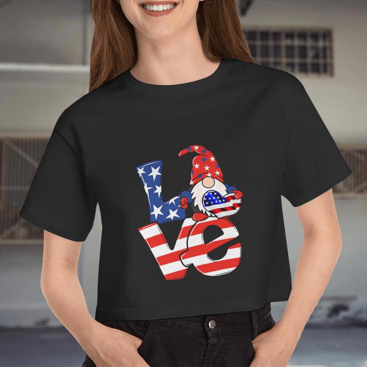 Love Gnome American Flag 4Th Of July Women Cropped T-shirt