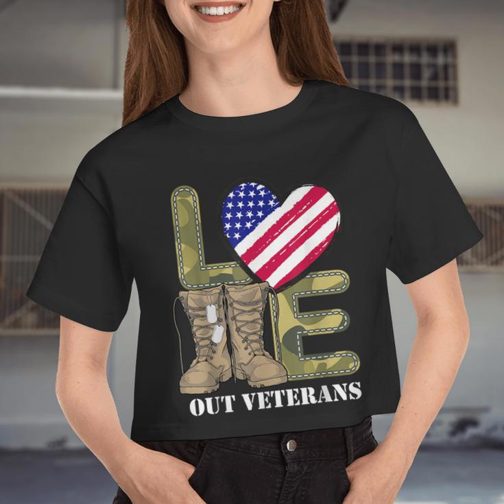 Love Our Veterans Day Proud Military Us Flag Men Women Women Cropped T-shirt