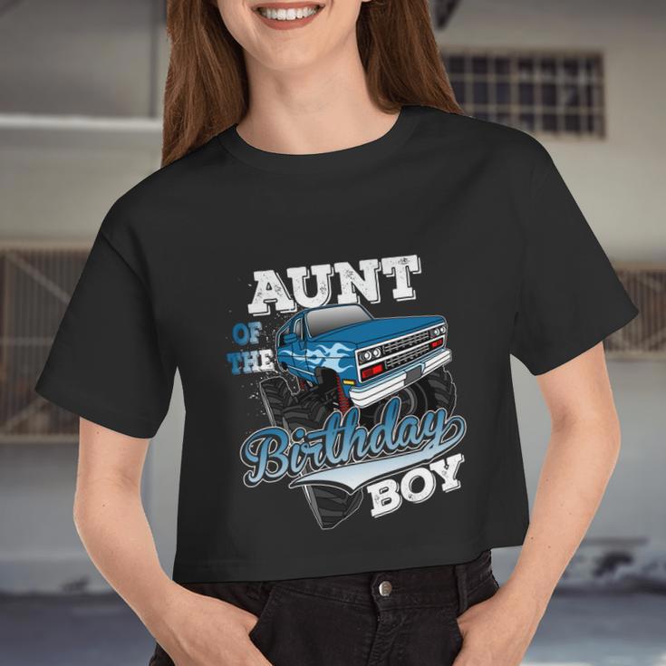 Mens Aunt Of The Birthday Boy Monster Truck Birthday Women Cropped T-shirt