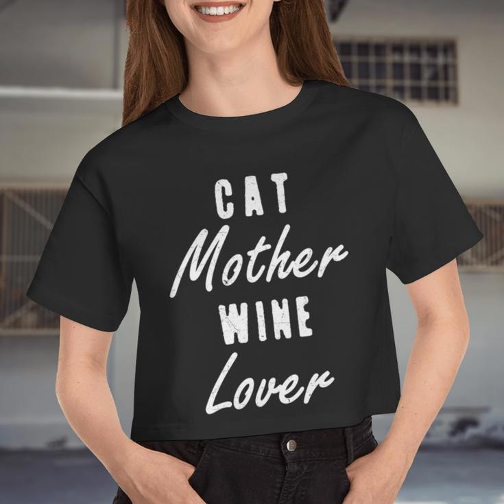 Mens Cat Mother Wine Lover Alcohol Vintage Tee Women Cropped T-shirt