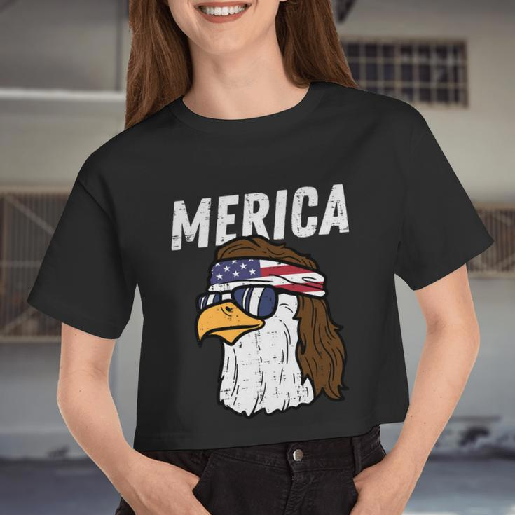Merica Bald Eagle Mullet Sunglasses Fourth July 4Th Patriot Cool V2 Women Cropped T-shirt