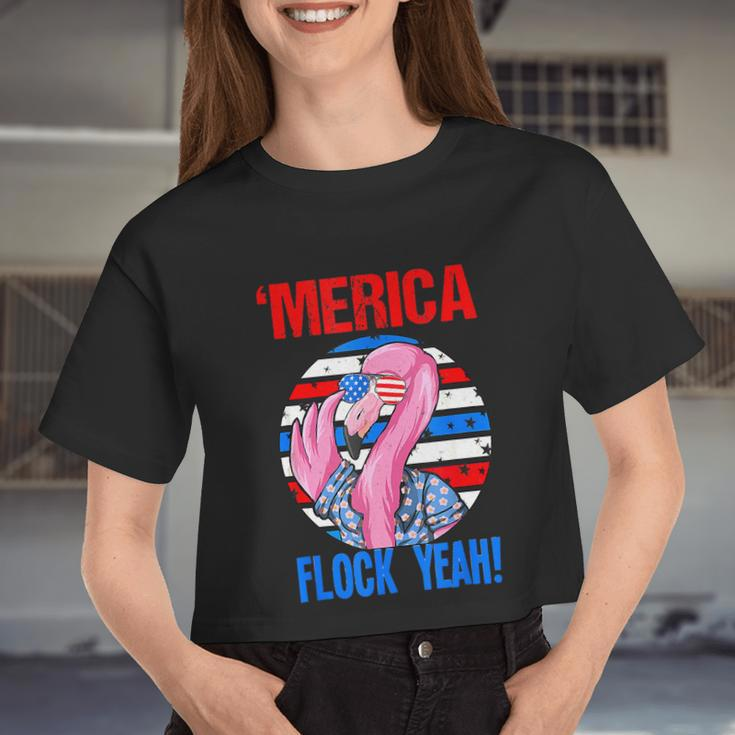 Merica Flock Yeah 4Th July Patriotic Flamingo Women Cropped T-shirt