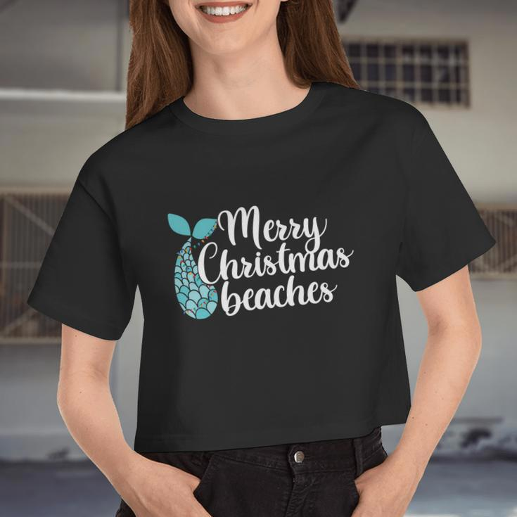 Merry Christmas Beached Mermaid Christmas In July Women Cropped T-shirt