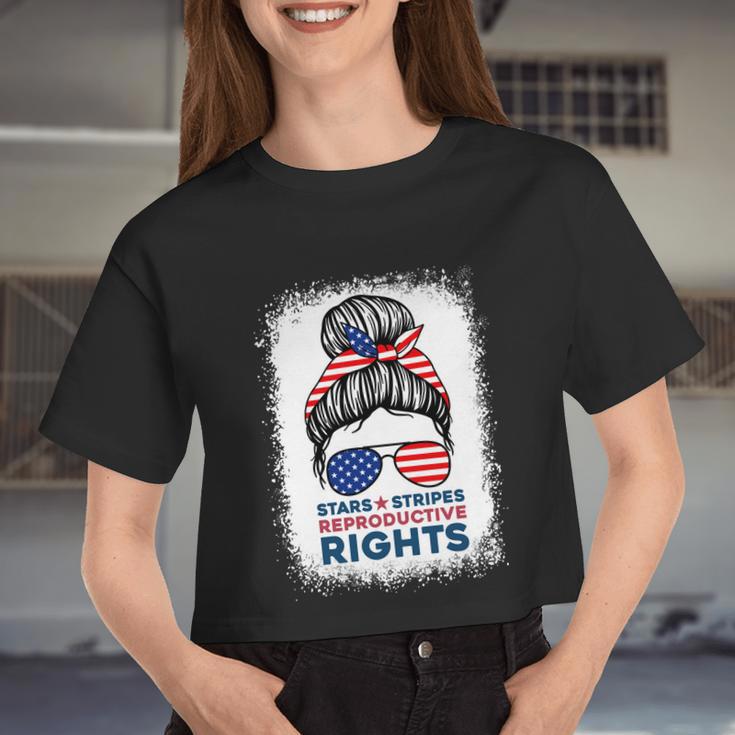 Messy Bun American Flag Stars Stripes Reproductive Rights Meaningful V2 Women Cropped T-shirt