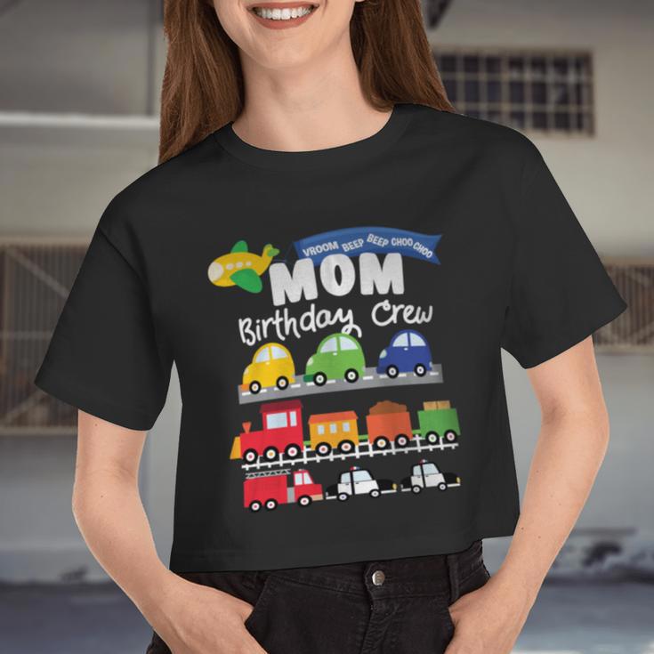 Mom Transportation Birthday Airplane Cars Fire Truck Train Women Cropped T-shirt