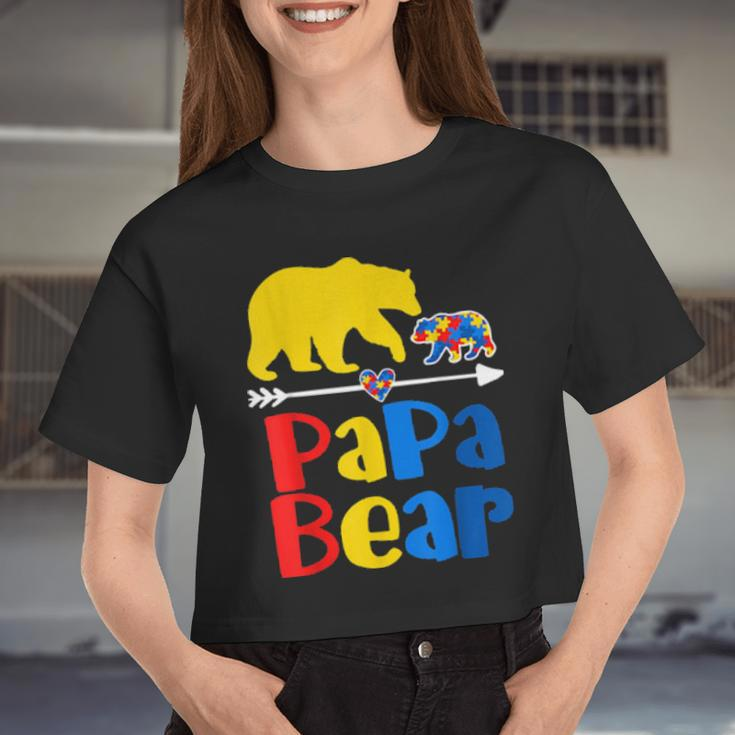 Papa Bear Puzzle Piece Autism Awareness Autism Mom Dad Women Cropped T-shirt