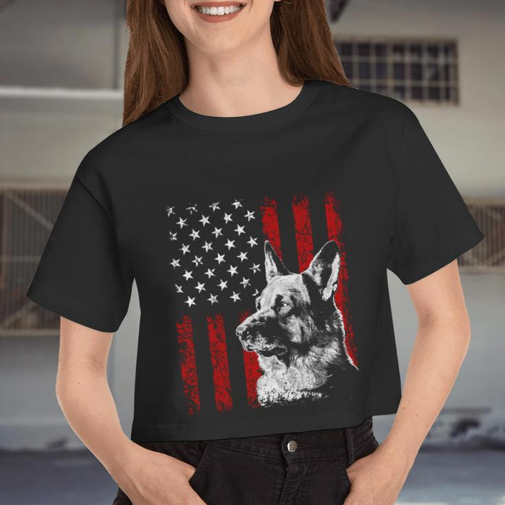 Patriotic German Shepherd American Flag Dog V2 Women Cropped T-shirt