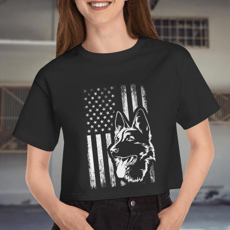 Patriotic German Shepherd American Flag Dog Lover Tshirt V3 Women Cropped T-shirt