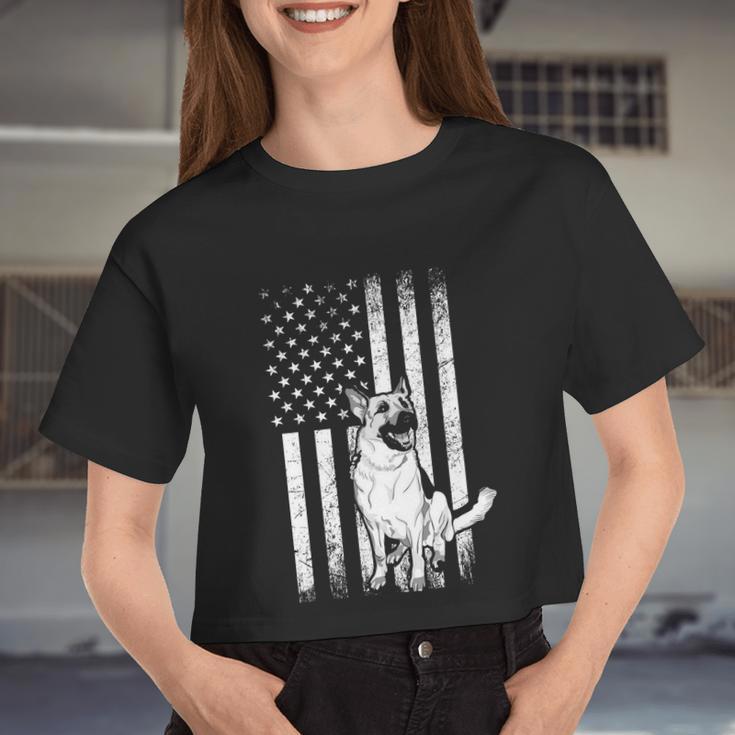 Patriotic German Shepherd American Flag Dog Lover V4 Women Cropped T-shirt