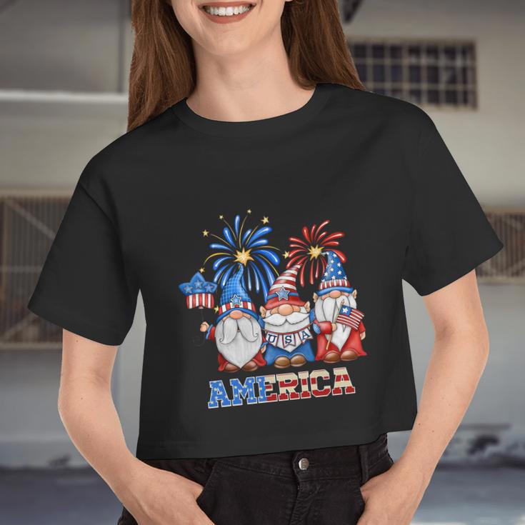 Patriotic Gnomes 4Th Of July Gnome Love American Flag Women Cropped T-shirt