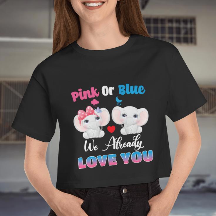 Pink Or Blue We Always Love You Elephant Gender Reveal Women Cropped T-shirt