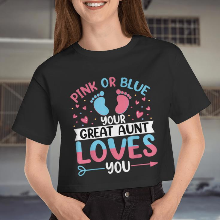 Pink Or Blue Great Auntie Loves You Gender Reveal Women Cropped T-shirt